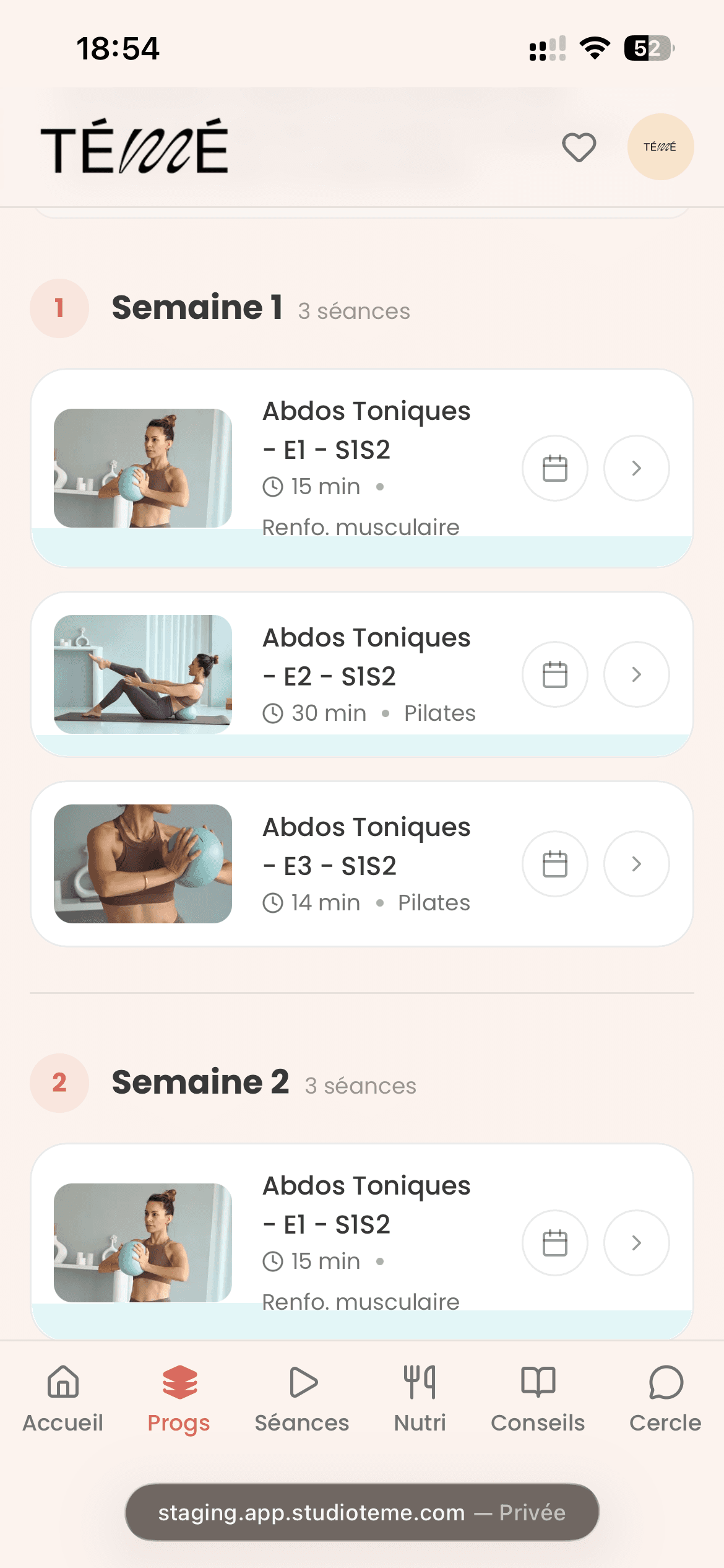 Programme de l'application Studio Témé